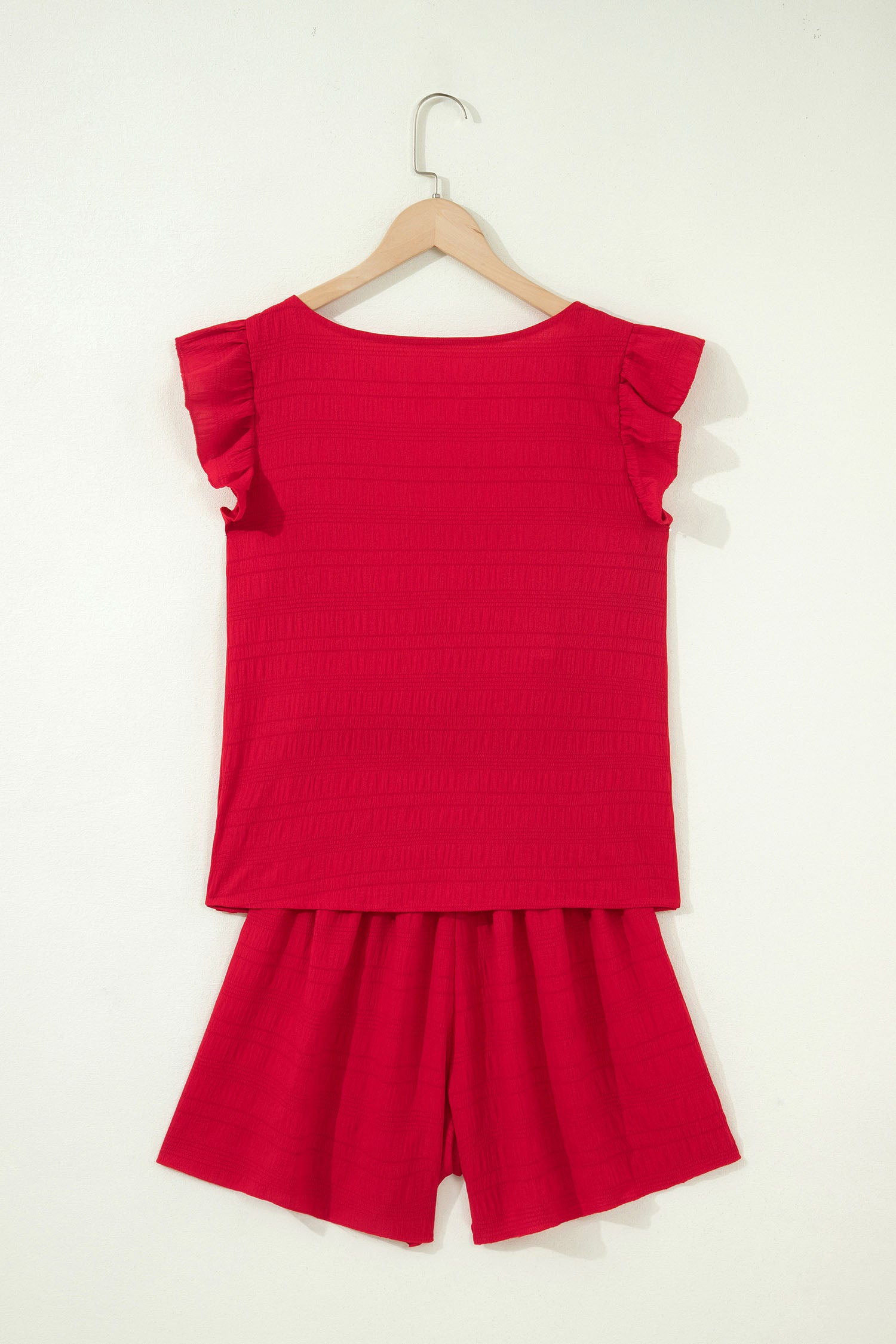 Textured Square Neck Top & Shirred High Waist Shorts Co-ord Set