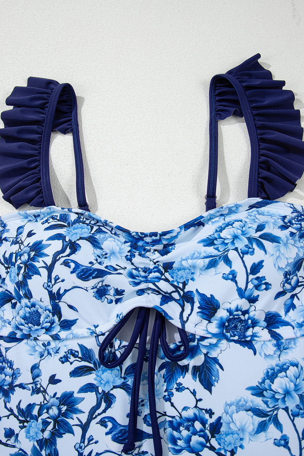 Blue Cutout Ruffled Spaghetti Strap One-Piece Swimwear eAura