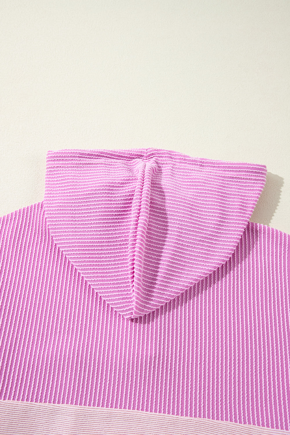 Light Pink Ribbed Colourblock Patch Pocket Drawstring Hooded Top eAura