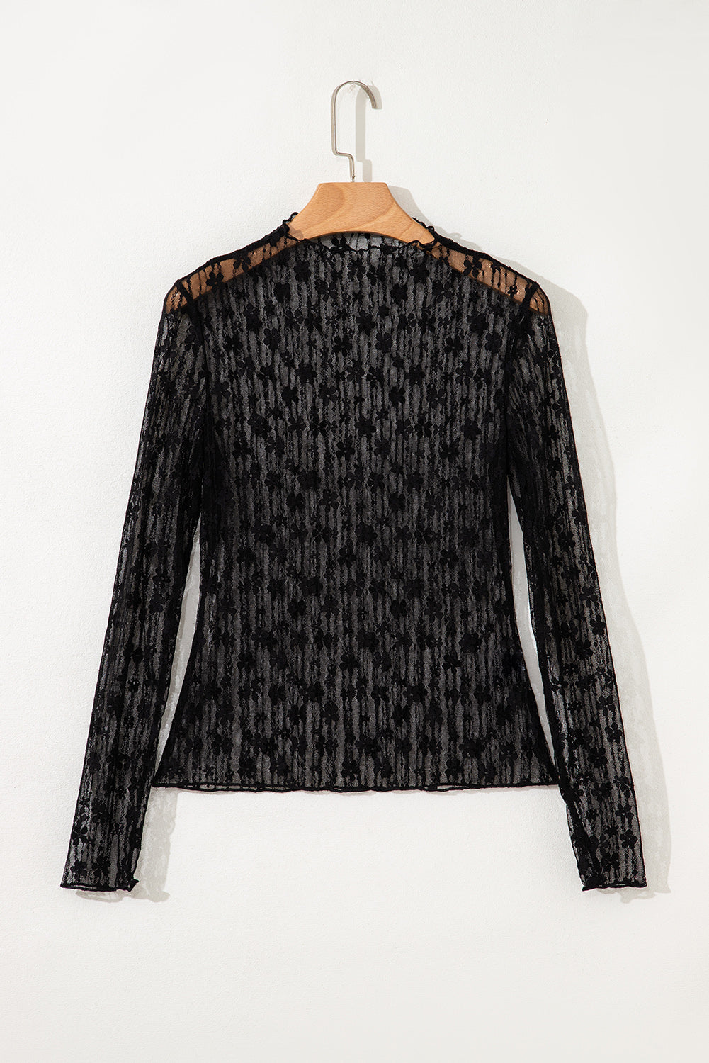 Sheer Floral Lace Long Sleeve Slim Fit Top eAura