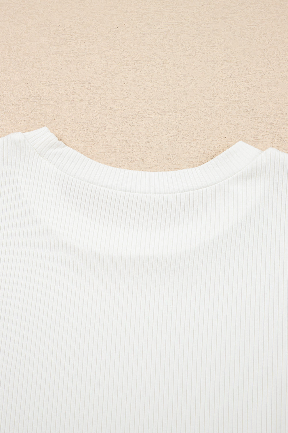 White Eyelet Pattern Short Sleeve Patchwork Ribbed Top eAura