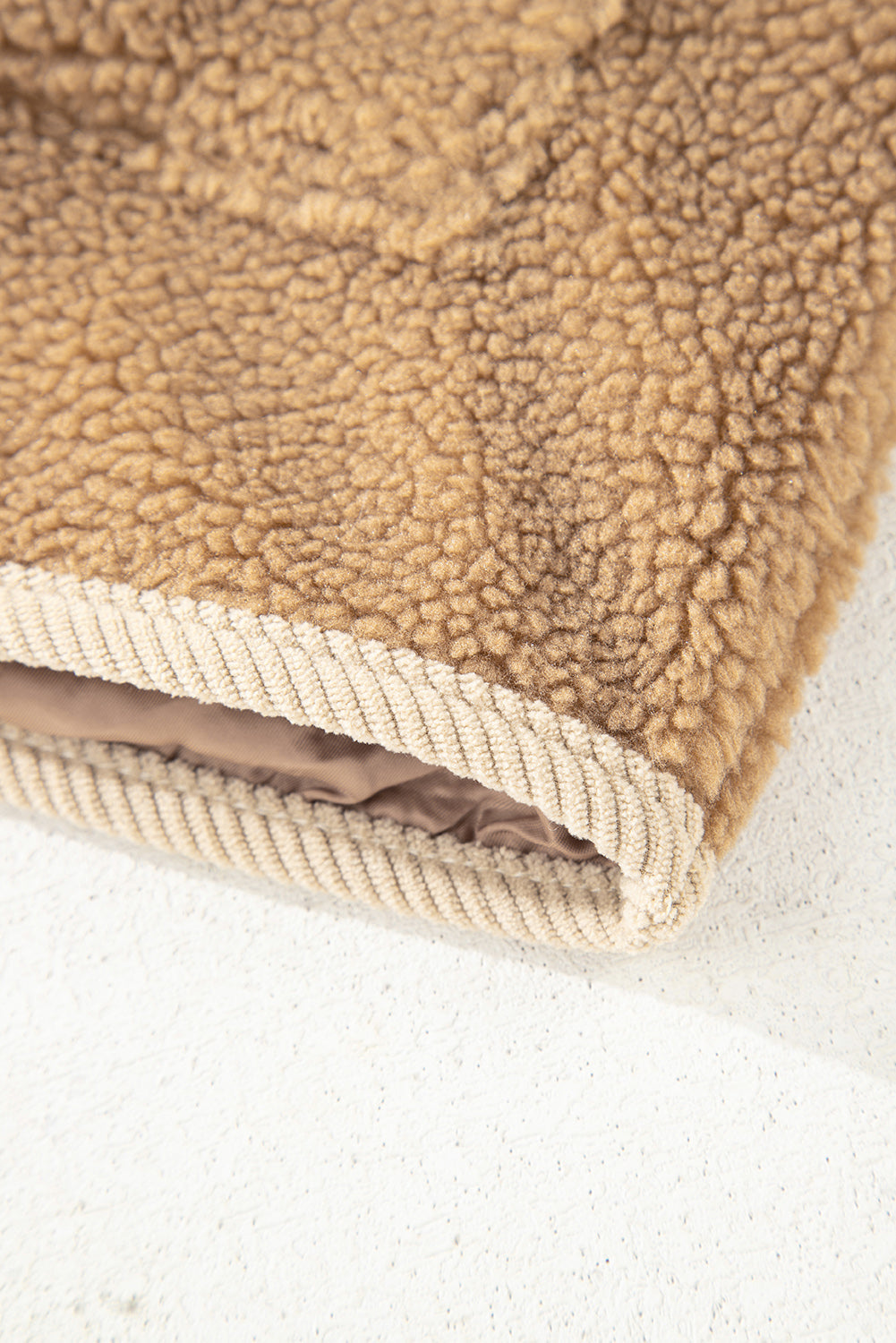 Plush Corduroy Edge Patchwork Jacket with Big Pockets - eAura