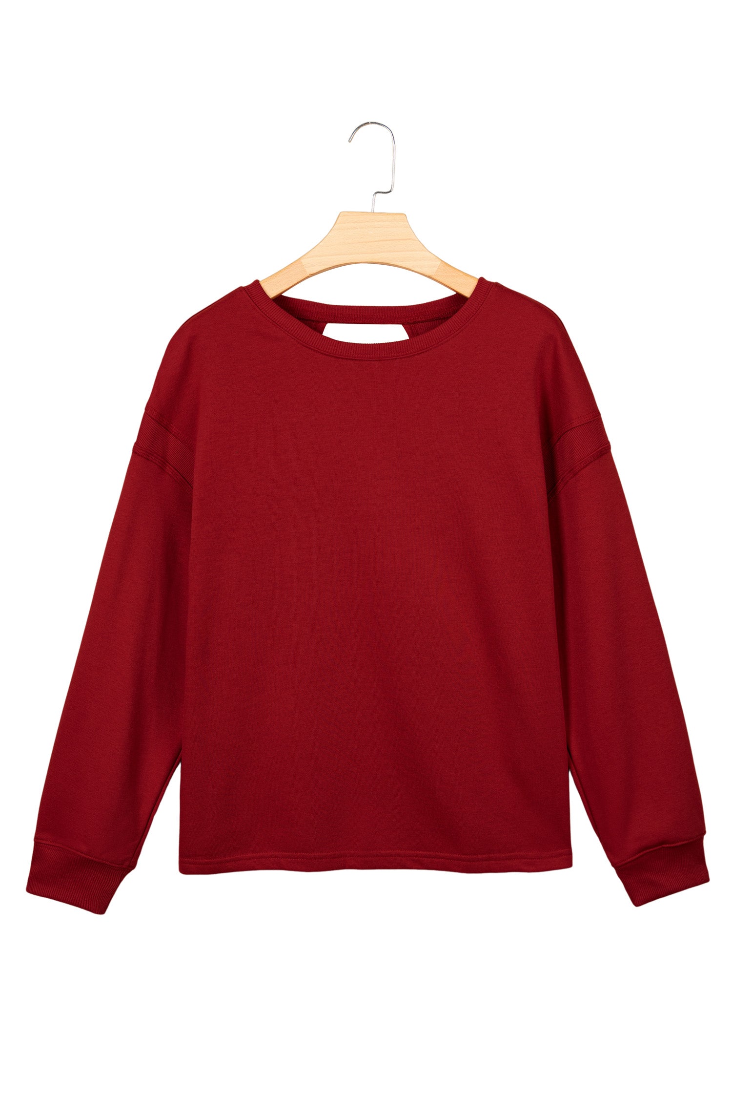 Ribbed Detail Drop Shoulder Cutout Back Sweatshirt – Racing Red