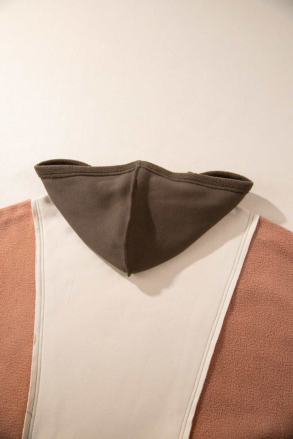 Brown Exposed Seam Colourblock Plus Size Hoodie BB Fashion Outlet