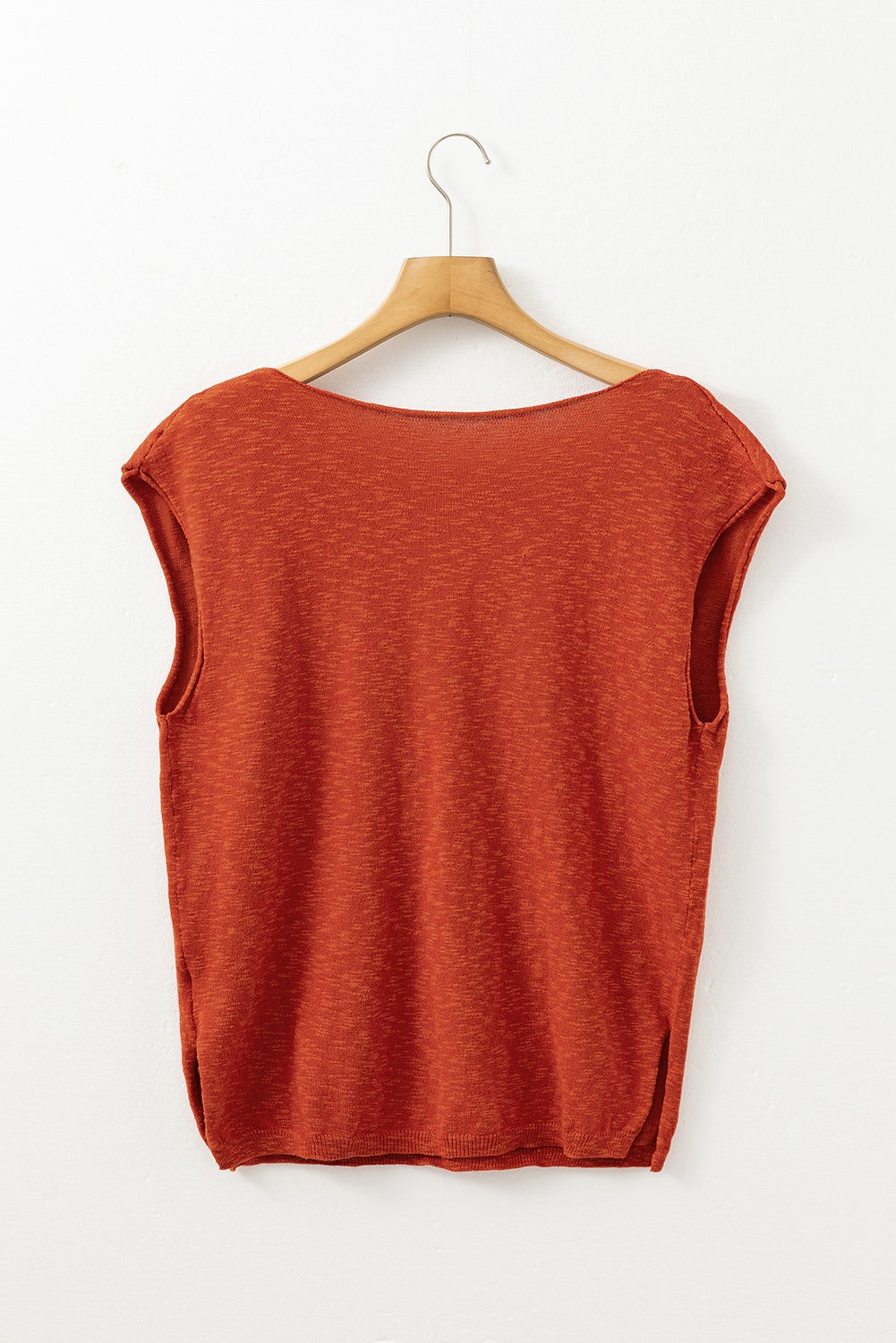 Orange Solid Colour Split V Neck Short Sleeve Sweater eAura