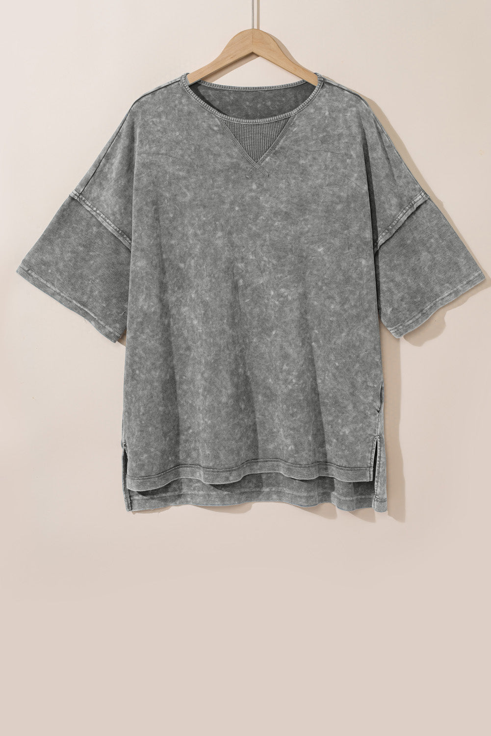 Strawberry Pink Mineral Wash Drop Sleeve Patchwork Plus Tee BB Fashion Outlet