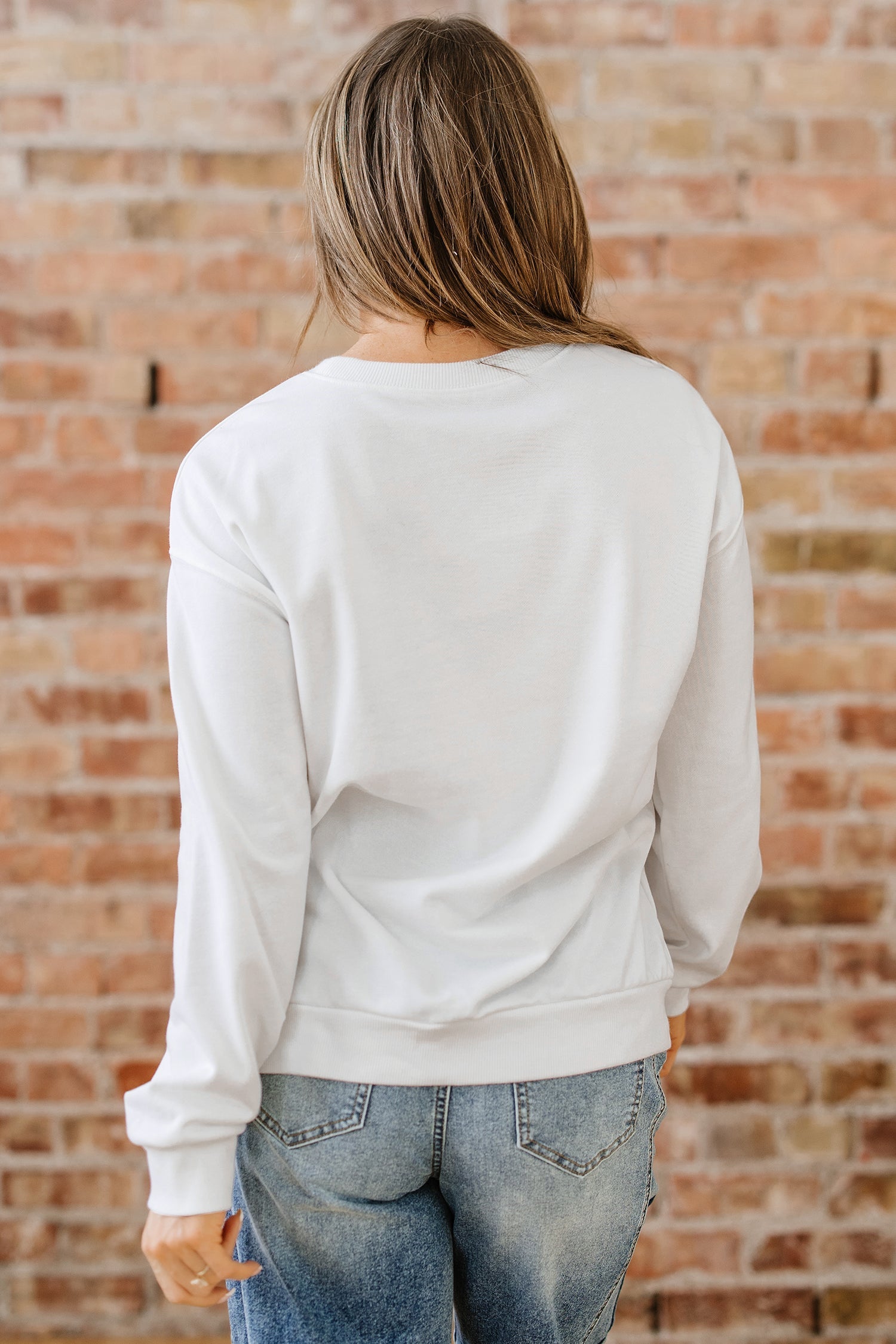 Pearl Plaid Christmas Tree Patched Drop Shoulder Sweatshirt - eAura