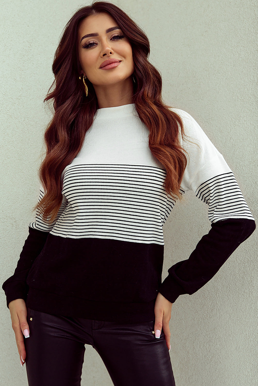 Black Striped Contrast Colourblock Knit Top eAura