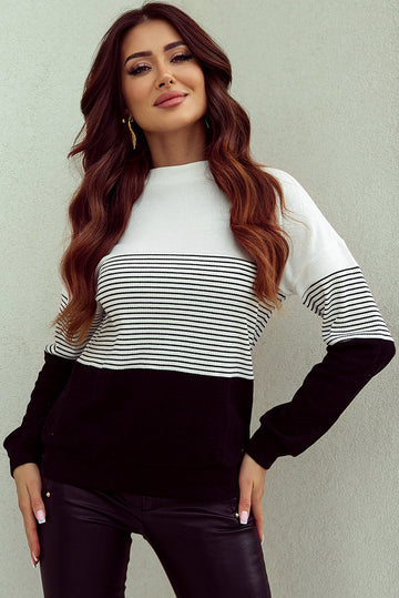 Black Striped Contrast Colourblock Knit Top eAura