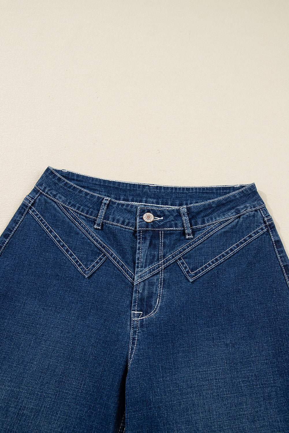 Stitched Waist Detail Loose Cuffed Jeans - eAura