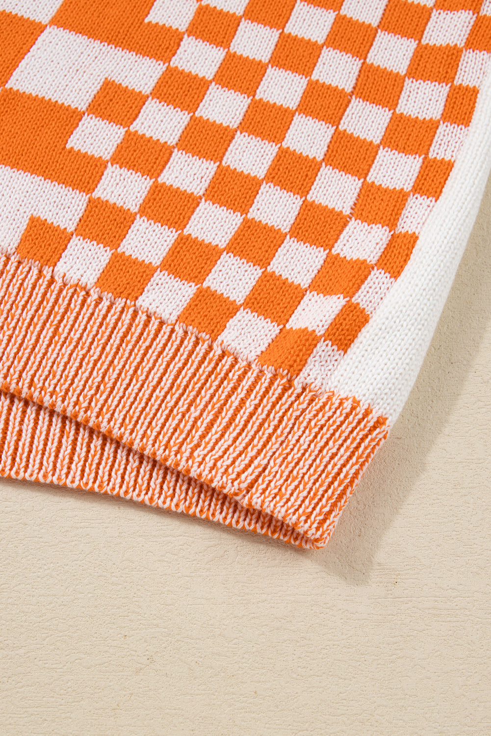 Orange Checkered Bubble Sleeve Drop Shoulder Open Cardigan eAura