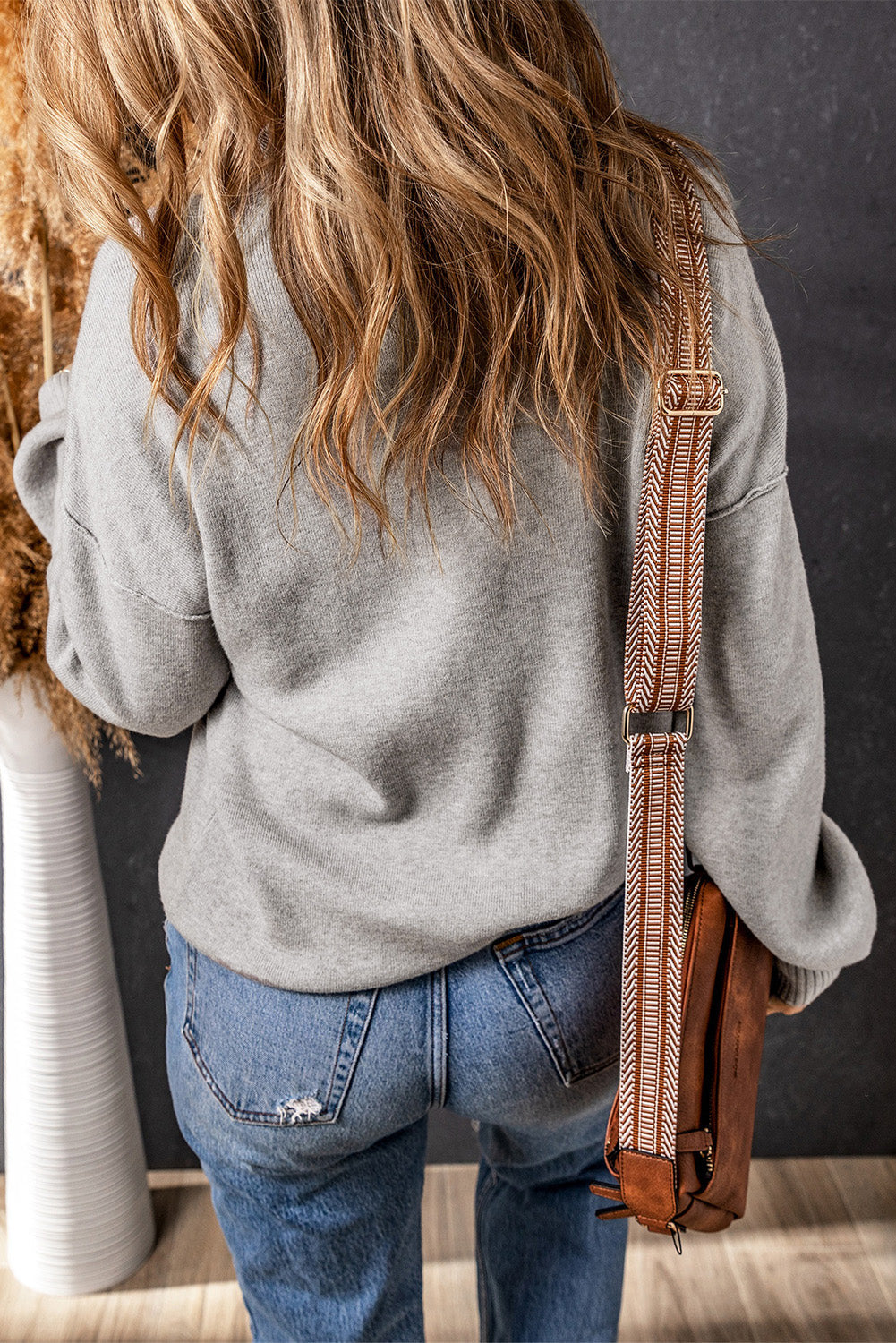 Grey Turtleneck Drop Shoulder Bubble Sleeve Knit Sweater eAura