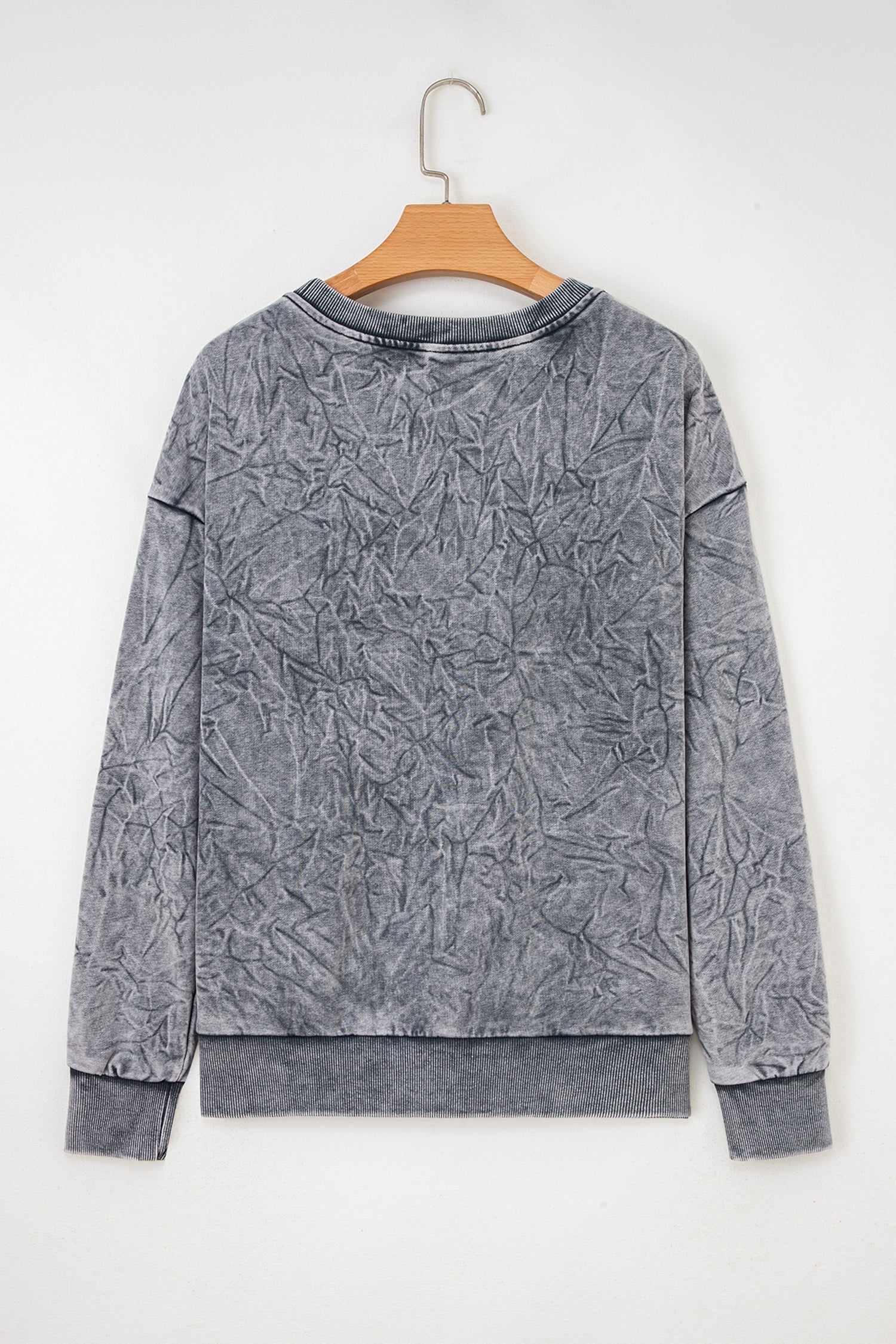 ’Saved By Grace’ Letter Embroidery Mineral Wash Loose Sweatshirt - Tops/Sweatshirts & Hoodies