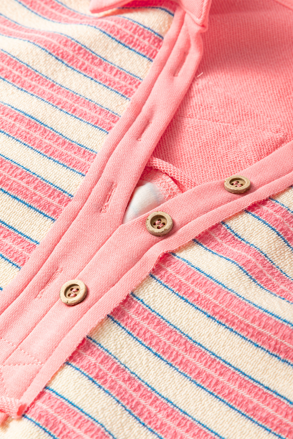 Pink Stripe Buttoned V Neck Collared Drop Shoulder Top BB Fashion Outlet