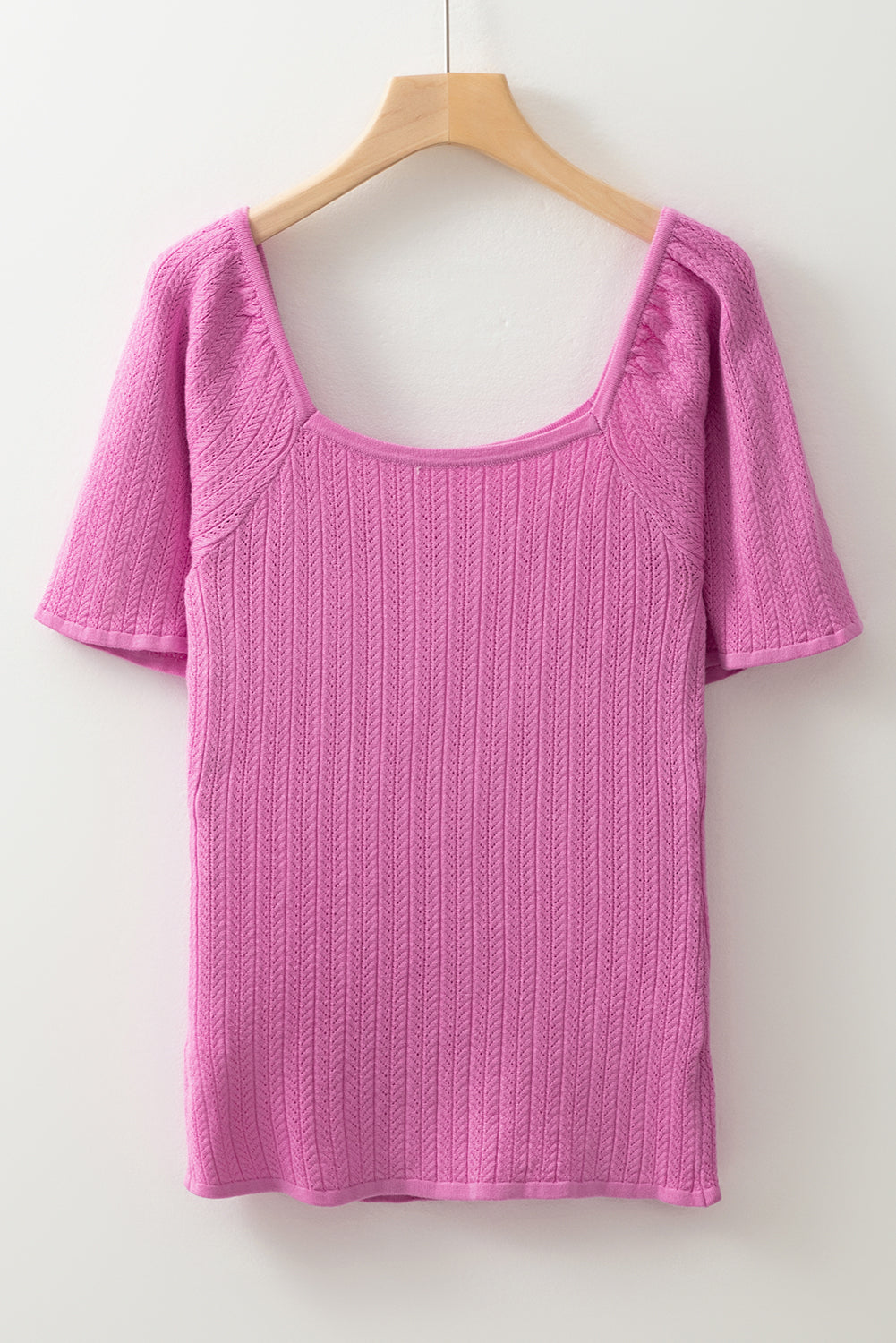 Phalaenopsis Textured Square Neck Half Sleeve Knitted Top eAura