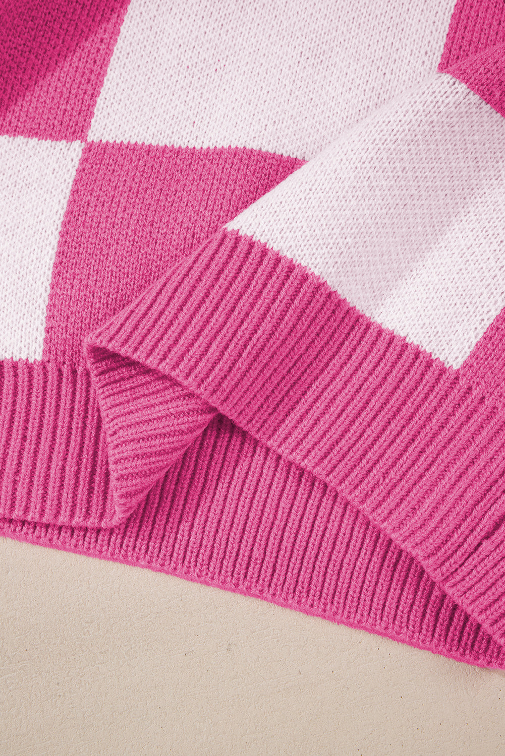 Checkered Bishop Sleeve Sweater – Rose, Pink, Green, Brown, Red & Black