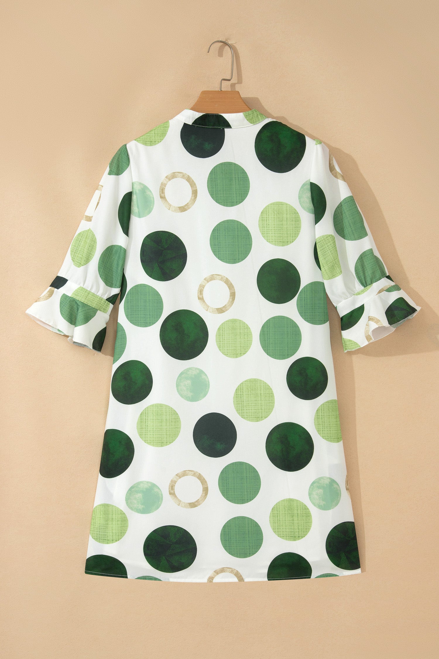 Polka Dot Print Flounced Half Sleeve Casual Vacation Style Mini Dress – Green