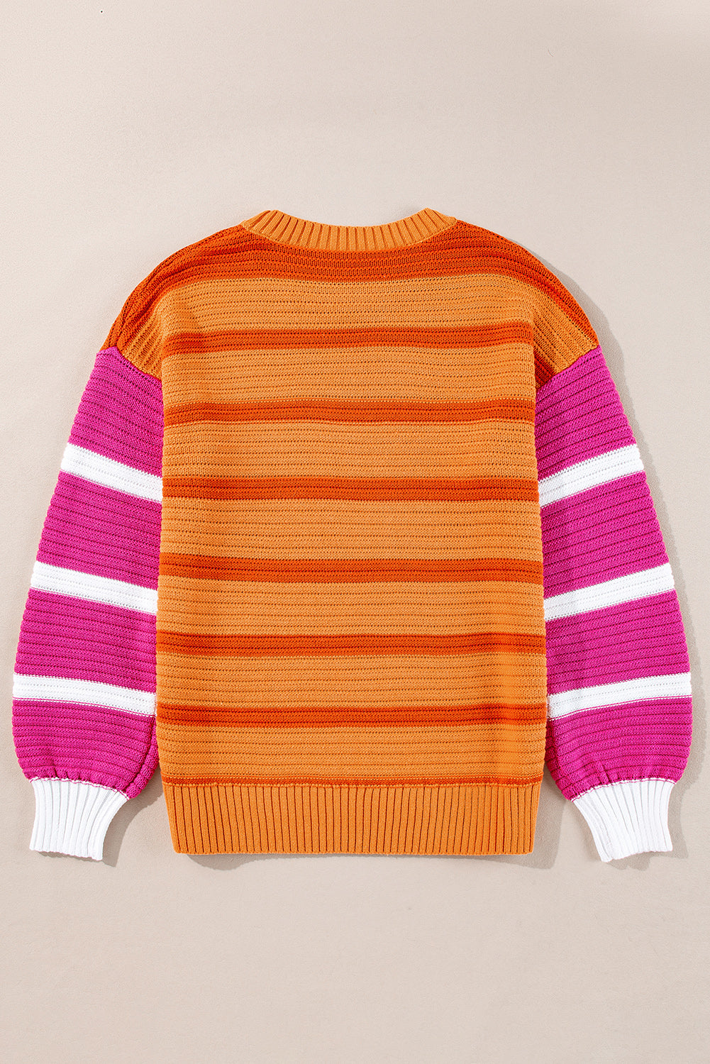 Orange Stripe Colourblock Crew Neck Drop Shoulder Loose Sweater eAura