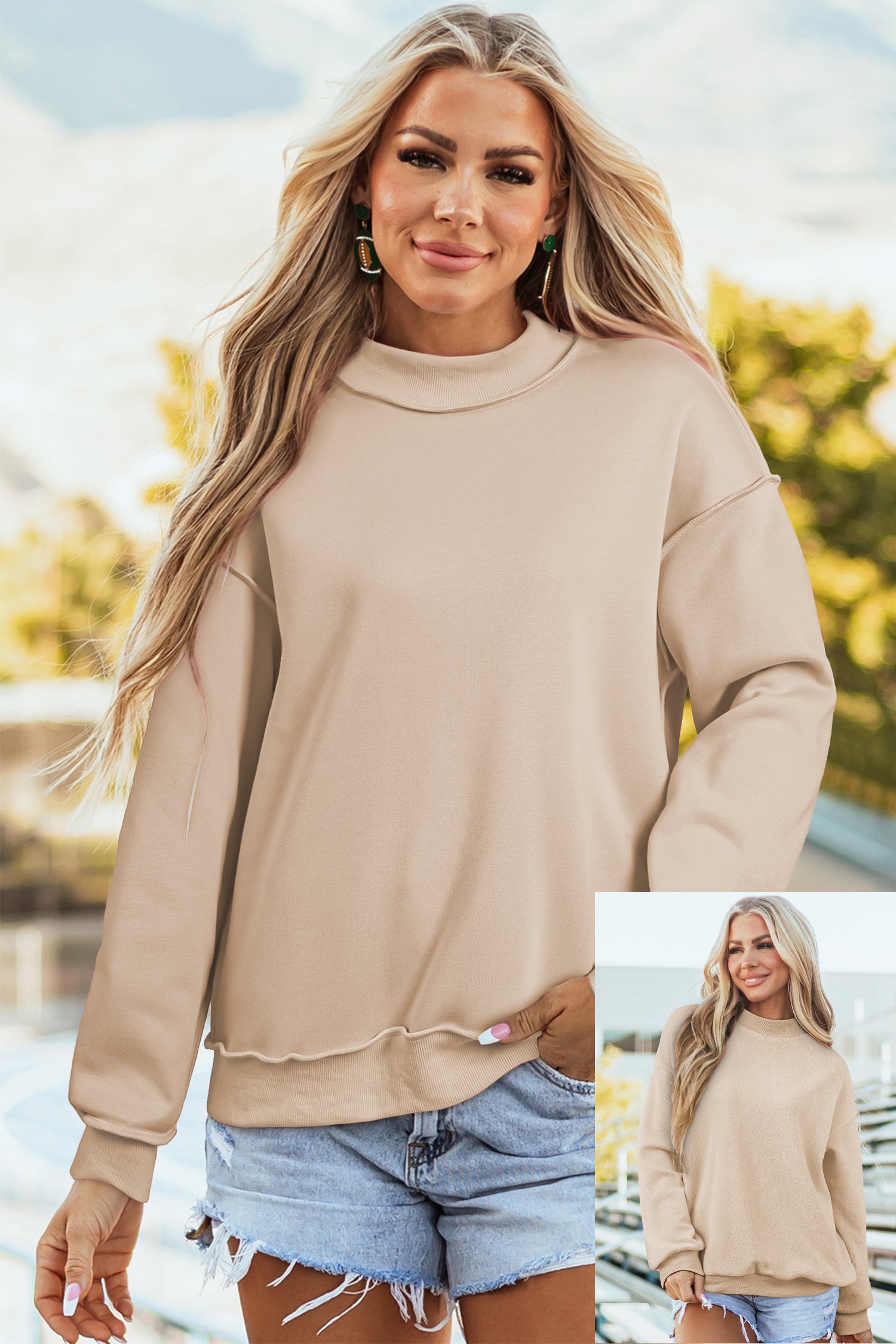 Carrot Oversize Drop Shoulder Reversible Mock Neck Sweatshirt – Orange