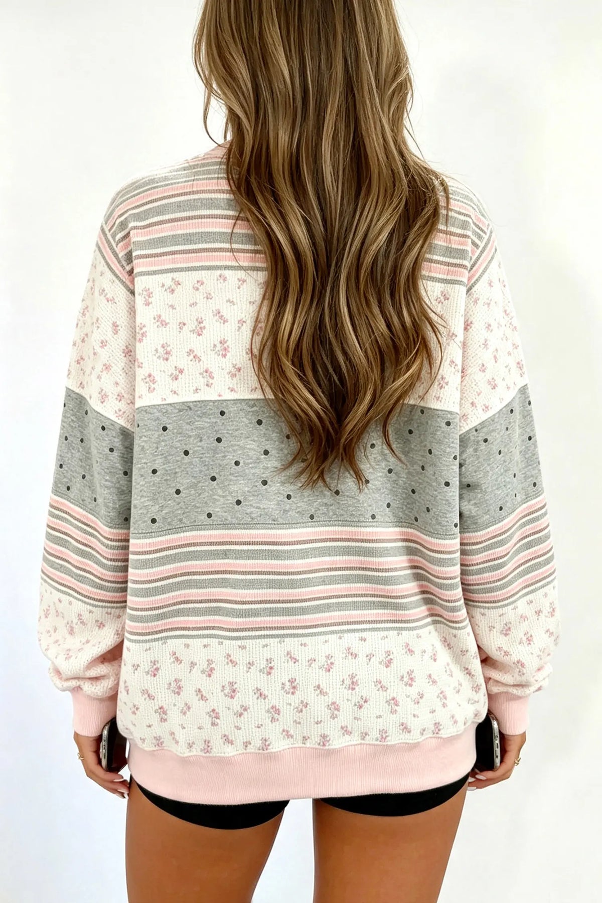 Pink Floral Mix Patchwork Tunic Pullover Sweatshirt