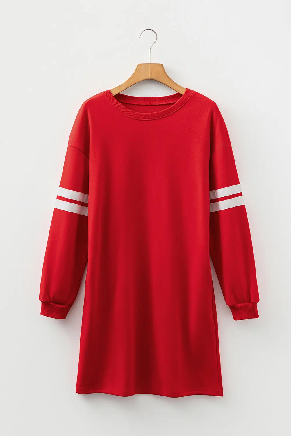 Varsity Contrast Banded Sleeve Shift Sweatshirt Dress - Dresses/Mini Dresses