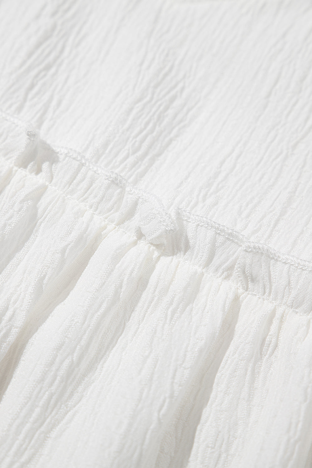 White Textured Ruffled Trim V Neck Flutter Flowy Top eAura