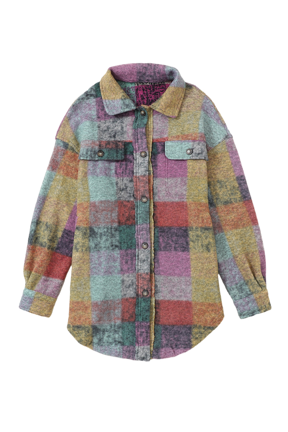 MultiColour Brushed Plaid Pocketed Oversize Shacket eAura