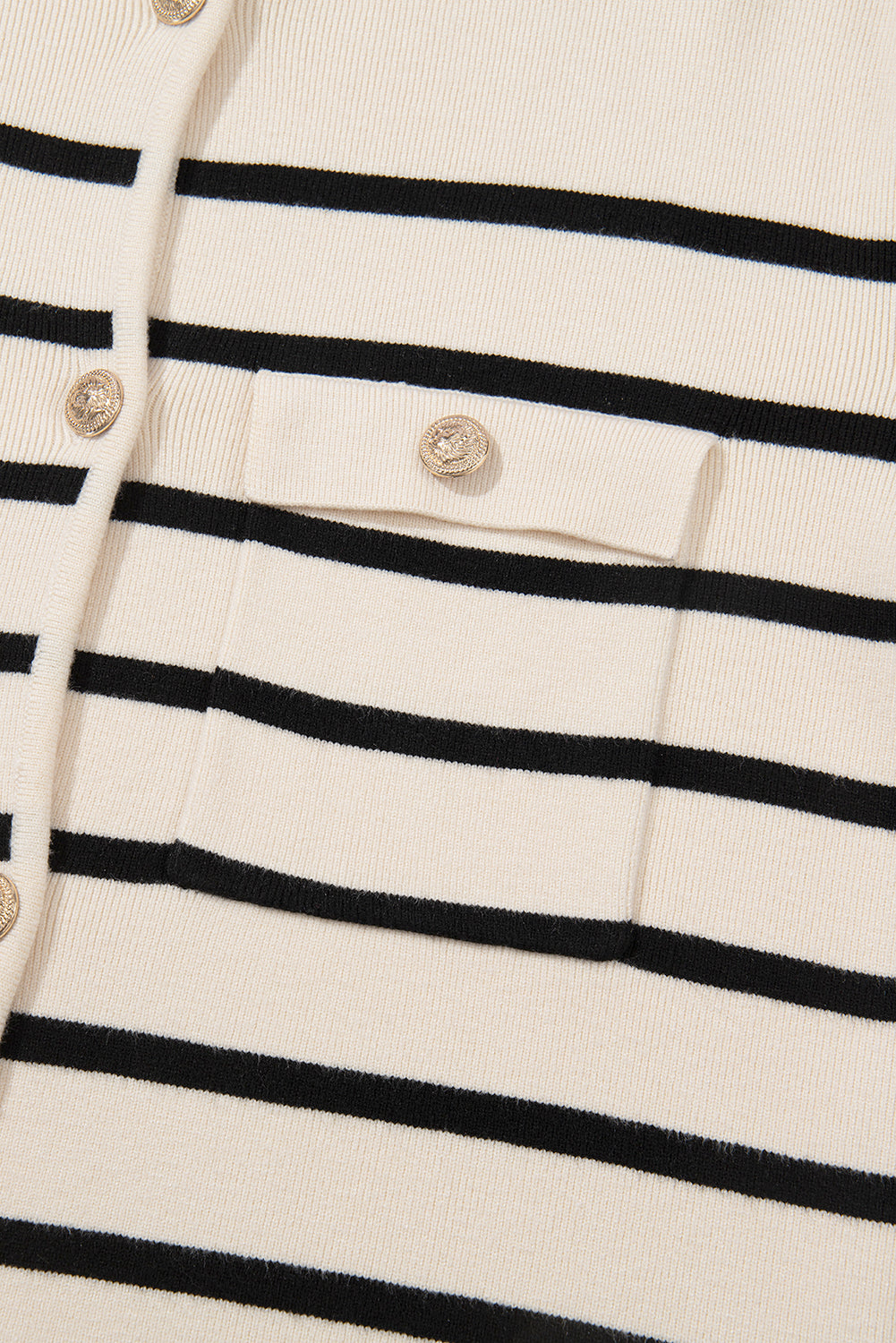 Black Stripe Flap Pocket Buttoned Cardigan Sweater eAura