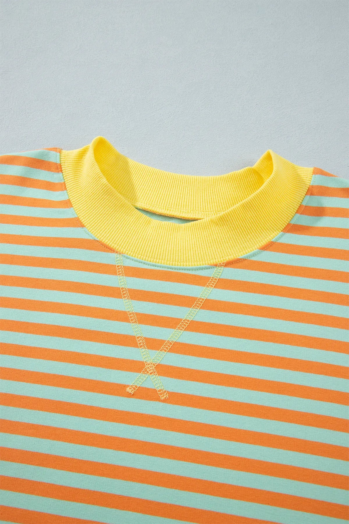High Neck Striped Colourblock Tunic Plus Size Sweatshirt – Orange Stripe