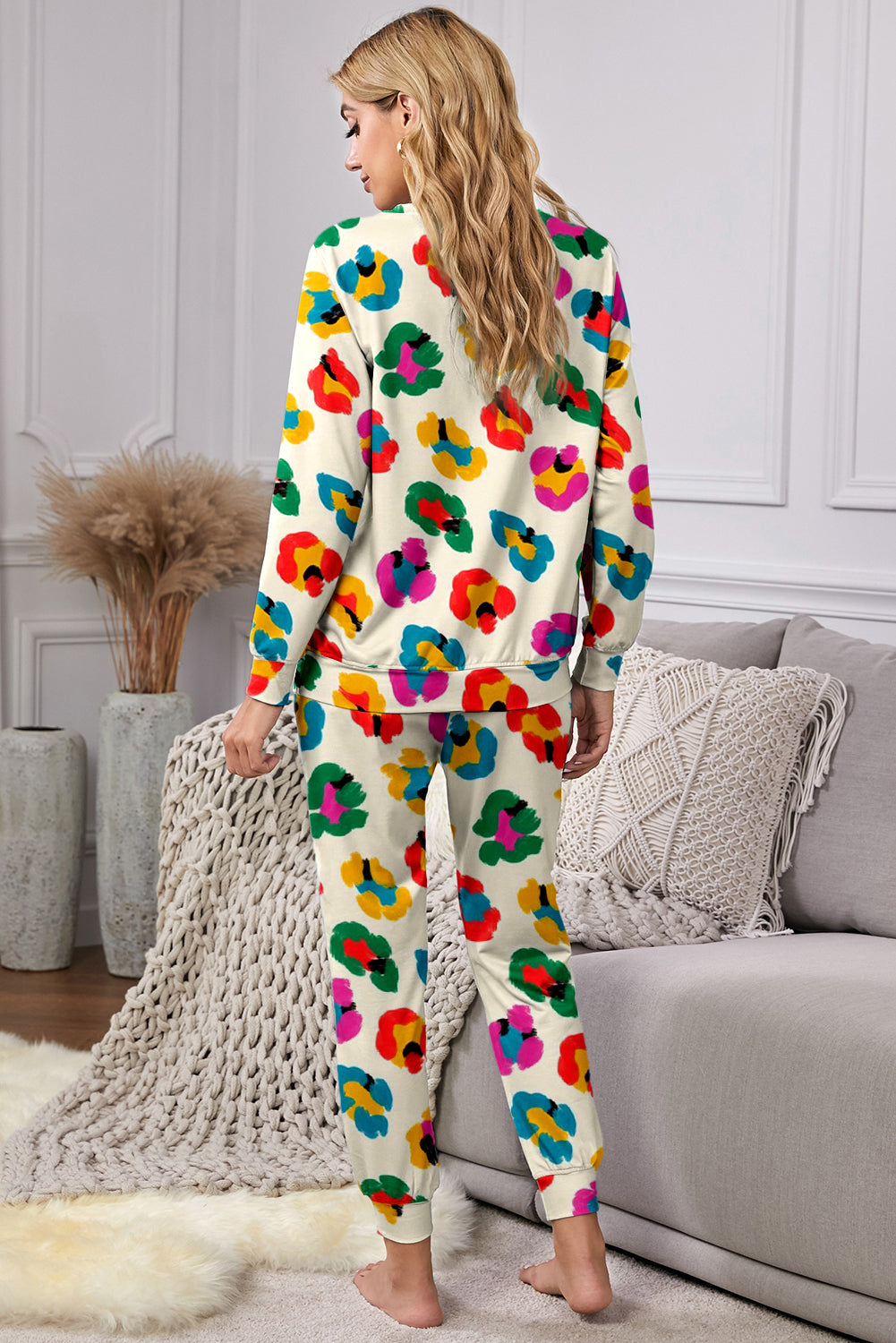 Apricot Leopard Print Long Sleeve Top and Skinny Pants Lounge Set Pyjamas BB Fashion Outlet