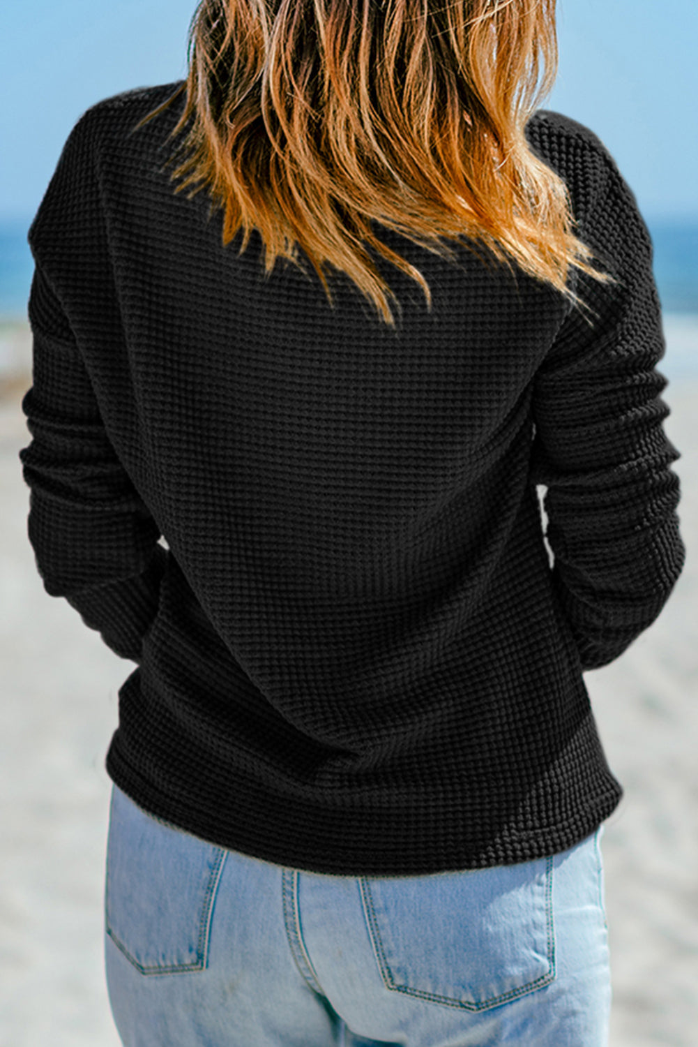 Fiery Red Waffle Knit Drop Shoulder Long Sleeve Top eAura