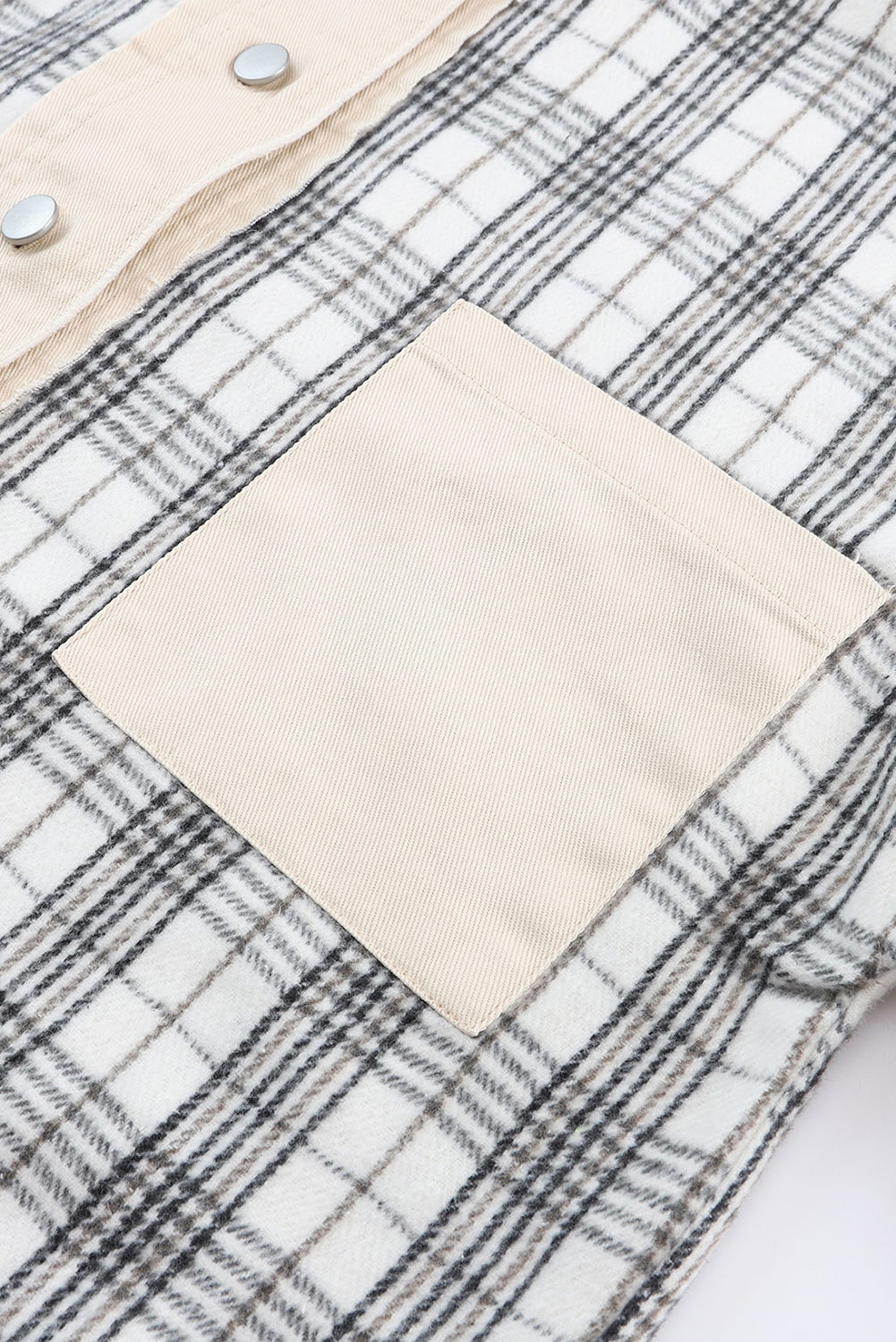 Khaki Distressed Raw Edge Plaid Patchwork Denim Jacket Beagle Boutique Fashion Outlet