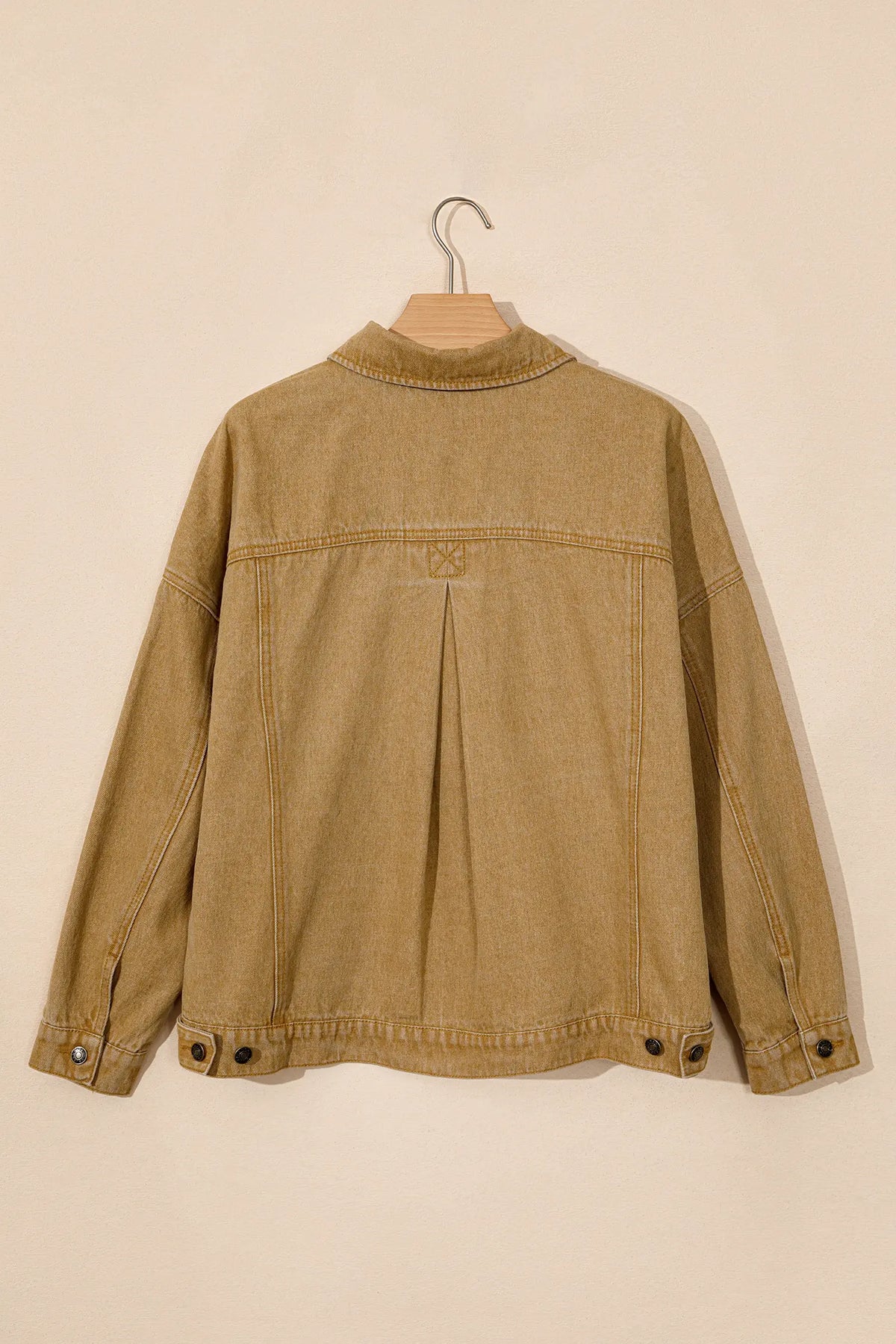 Metal Button Front Long Sleeve Collar Denim Jacket – Honey Gold