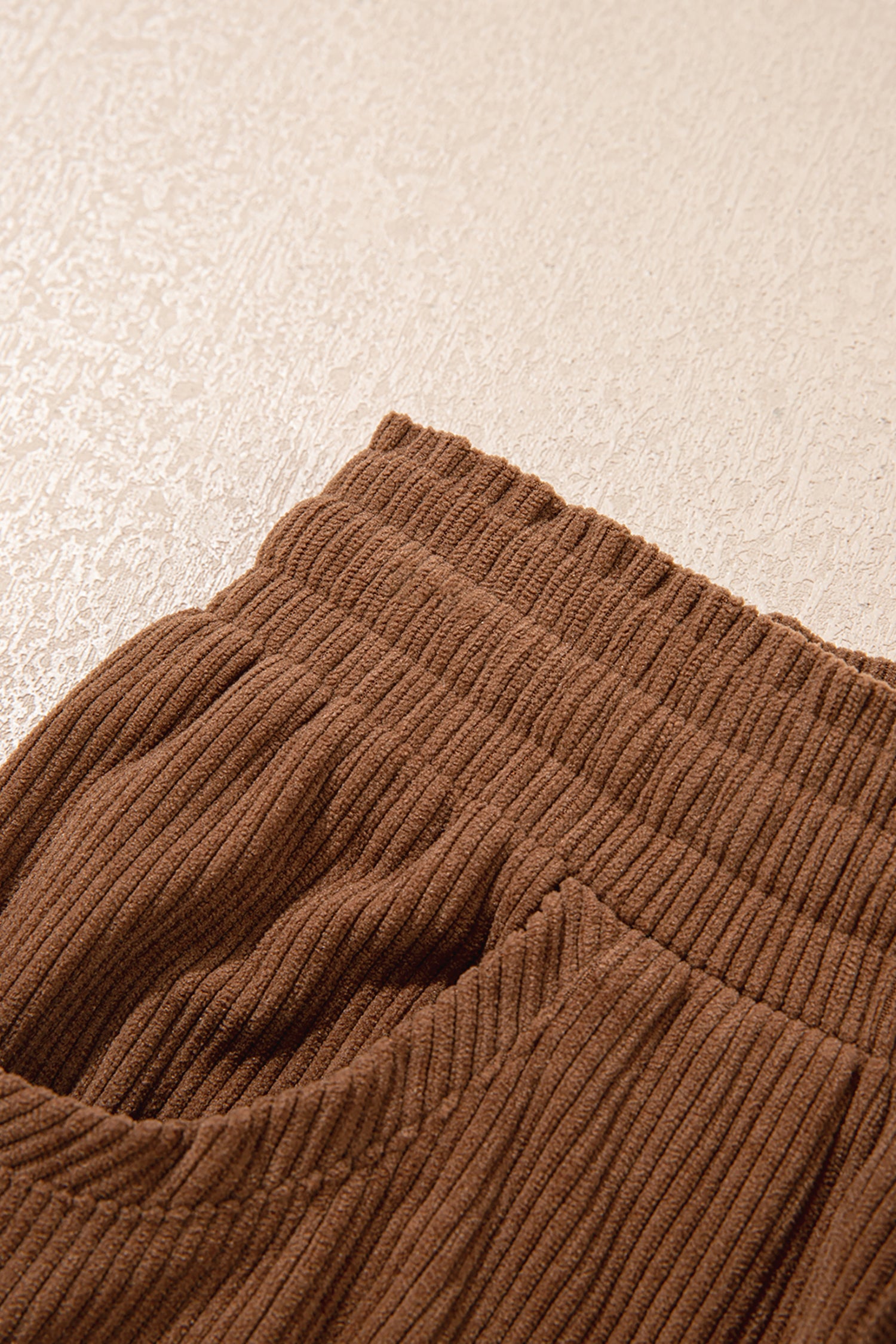 Coffee Corduroy Elastic Waist Drawstring Cargo Pants – Brown