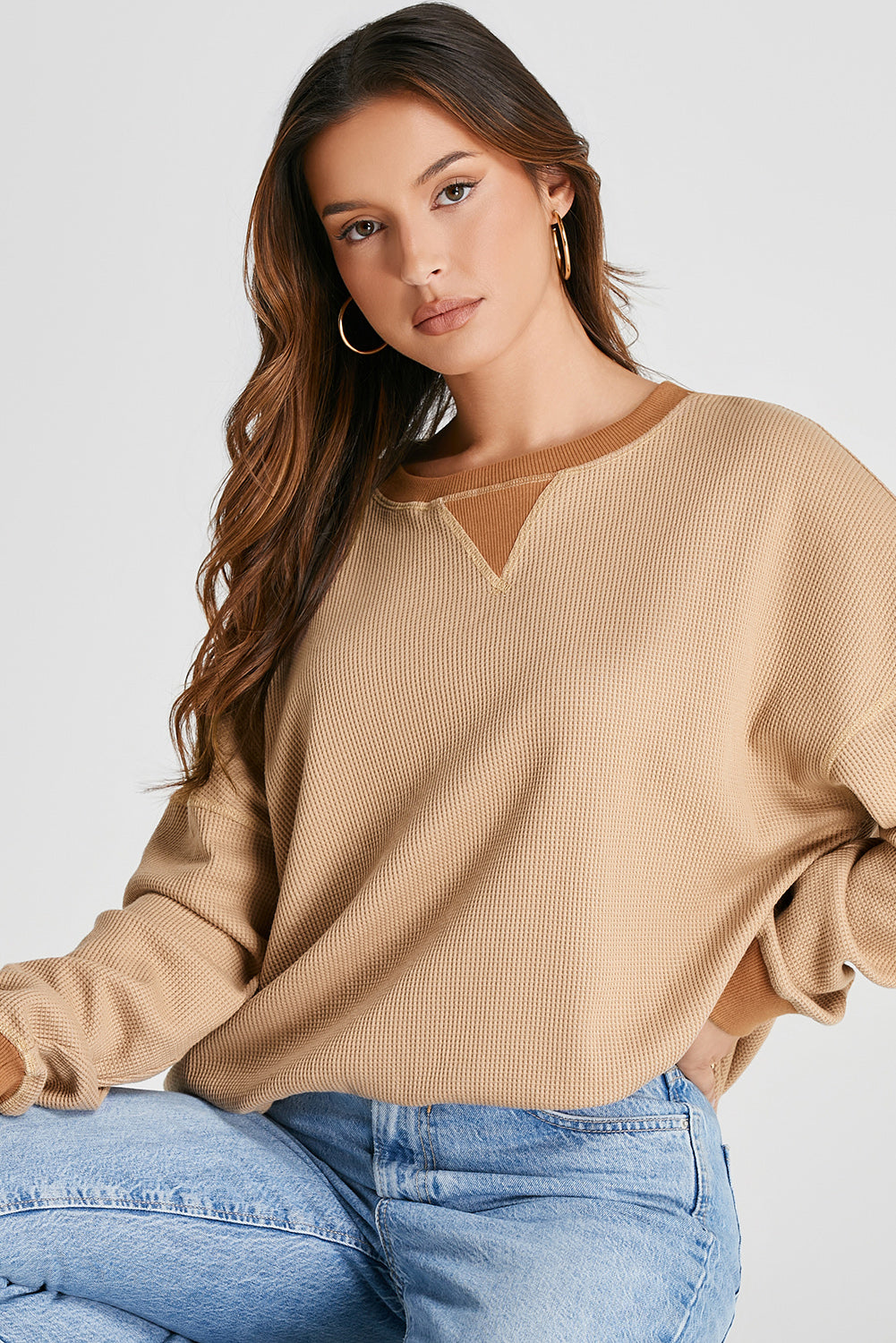 Grey Thermal Pullover Loose Sweatshirt eAura