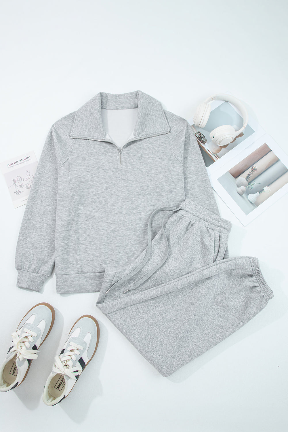 Zip Collar Long Sleeve Top and Drawstring Trousers Co-ord Set eAura