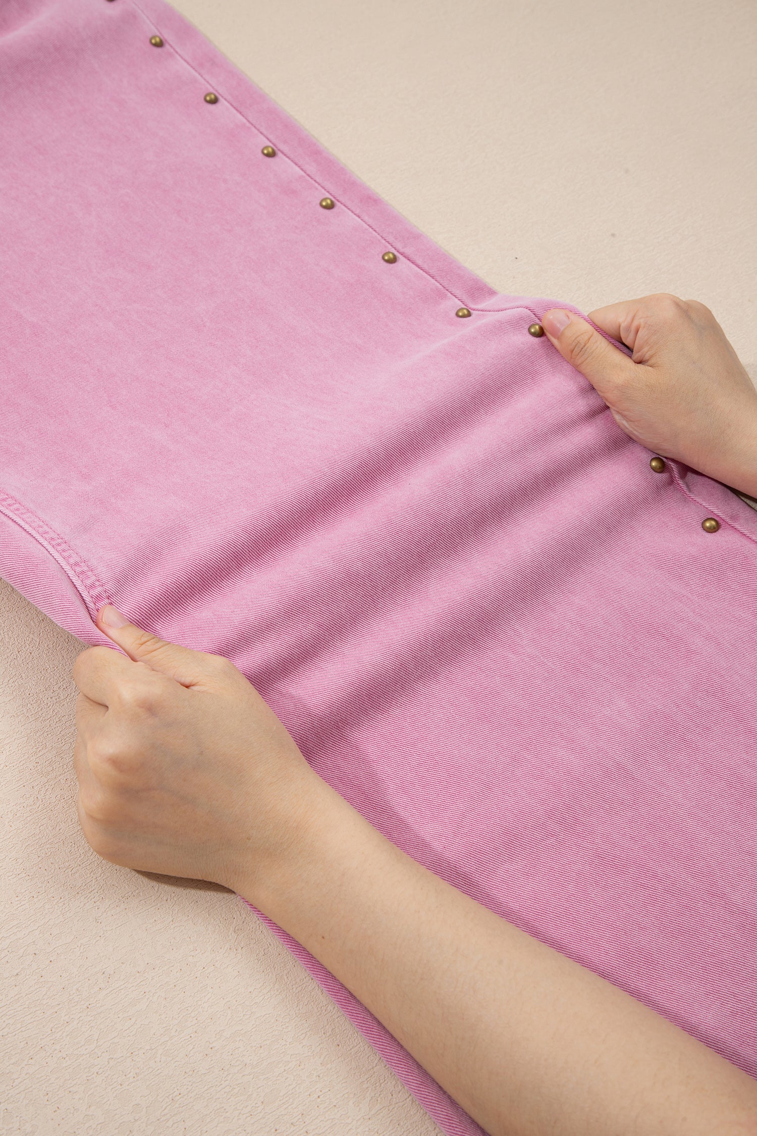 High Waist Rivet Side Detail Wide Leg Split Jeans – Pink