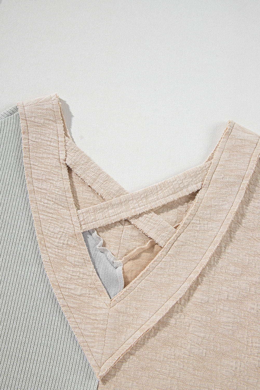 Ashleigh Blue Plus Size Textured Colourblock Patchwork V Neck Top BB Fashion Outlet