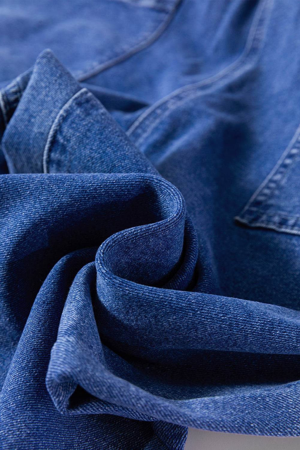 Blue Mineral Wash Knot Strap Patched Pocket Wide Leg Denim Overalls Dungarees BB Fashion Outlet