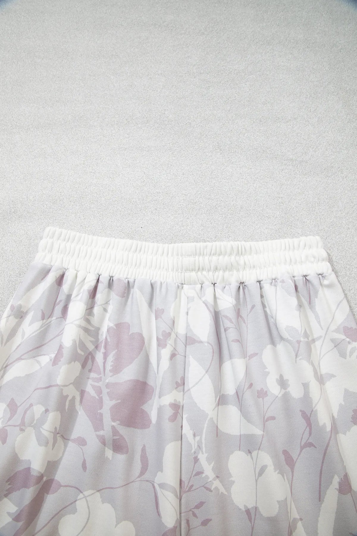 Floral Print Wide Leg Ankle-Length Elastic Waistband Pants – Grey