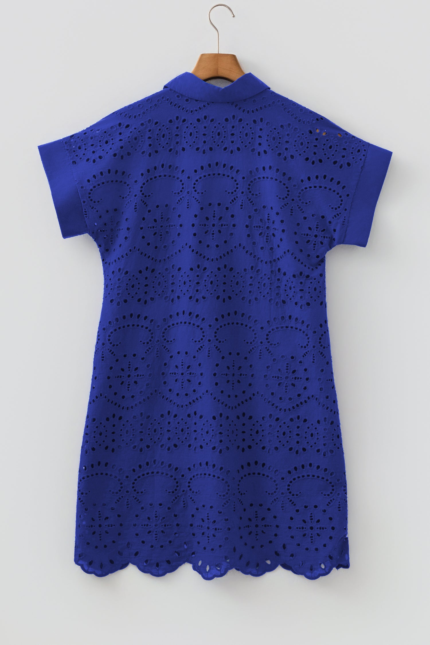 Solid Color Eyelet Embroidered T Shirt Mini Dress – Rose Red