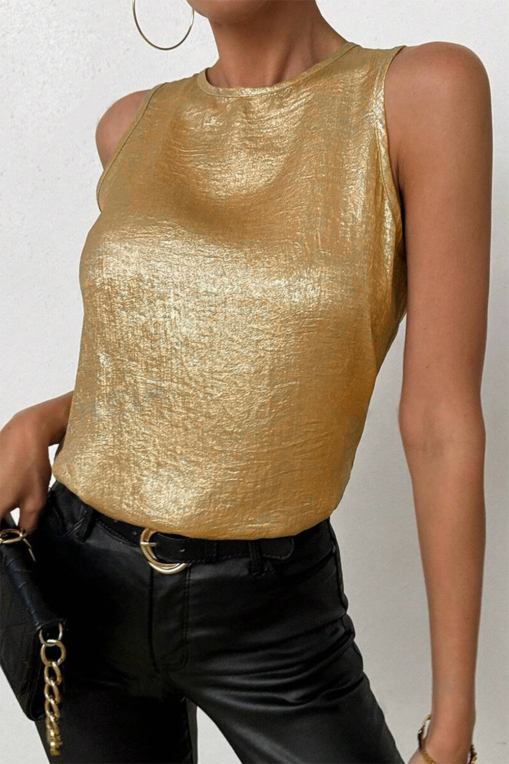 Gold Metal Textured Sleeveless Top BB Fashion Outlet