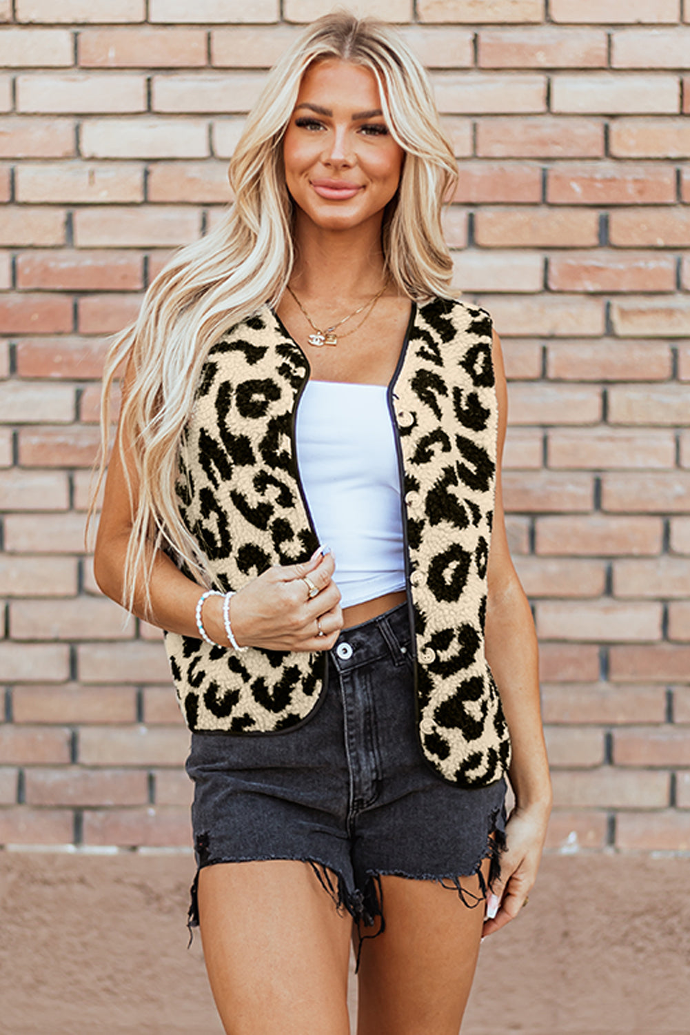 Leopard Print Sherpa Vest Coat – Black