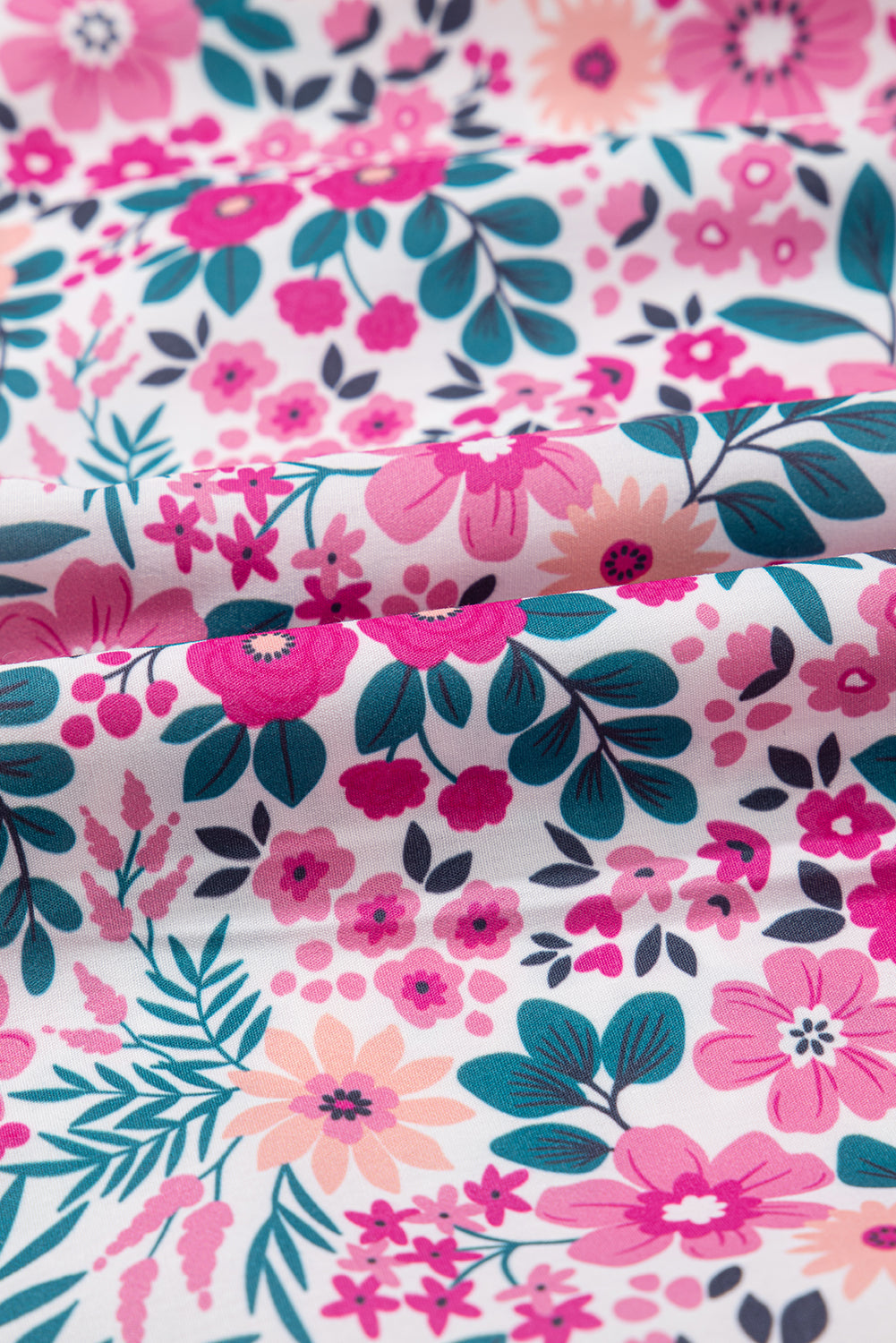 Pink Floral Collared Half Placket Short Sleeve Loose Dress eAura