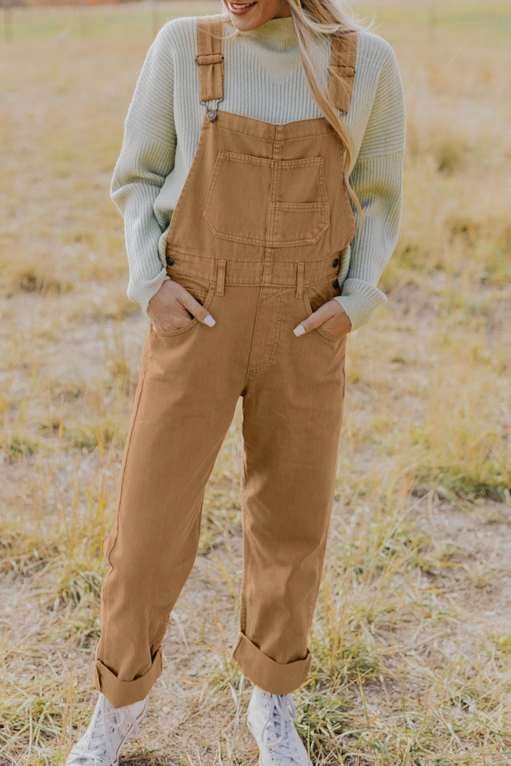 Khaki Vintage Multi Pockets Buckle Strap Cargo Denim Overalls BB Fashion Outlet