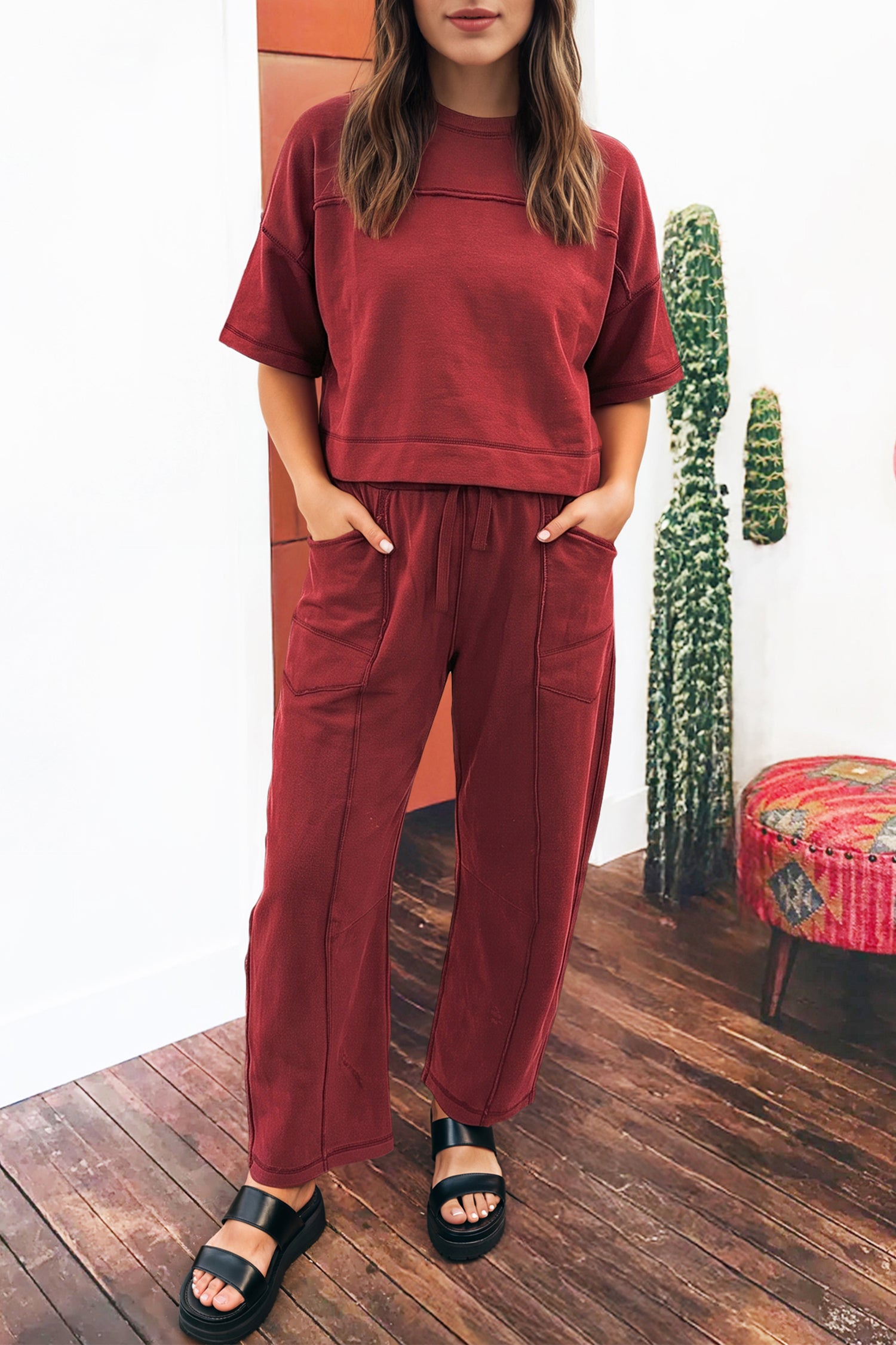 Drop Shoulder Boxy Tee and Barrel Pants Set