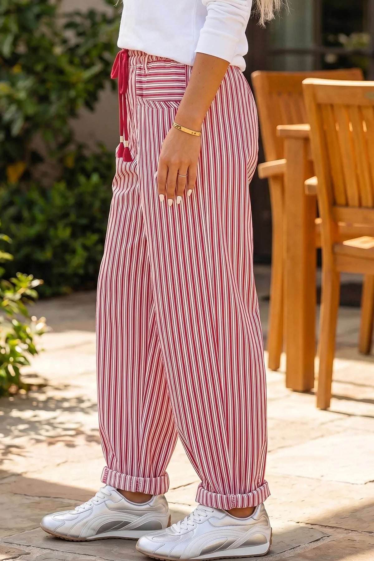 Drawstring Casual Loose Pants – Red Stripe