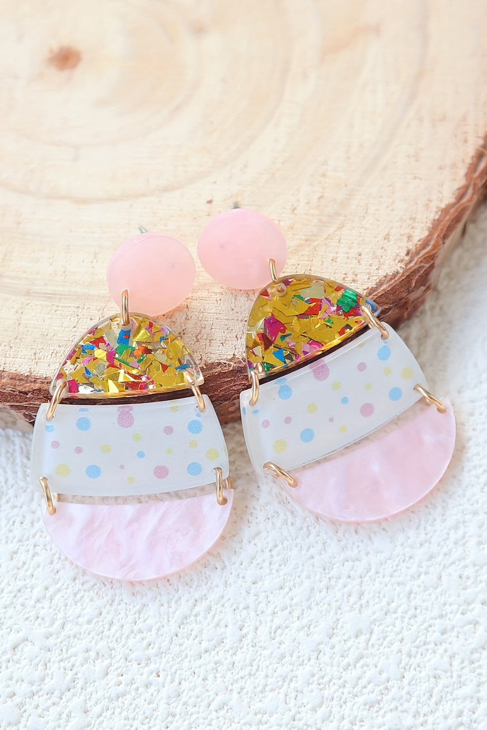 Pink Cute Printed Easter Egg Shape Drop Earrings BB Fashion Outlet