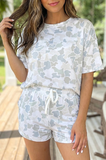 Camouflage Print Casual Tee Drawstring Short Set – Multicolour