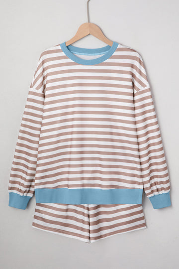 Stripe Oversized Pullover Co-ord Shorts Set - eAura